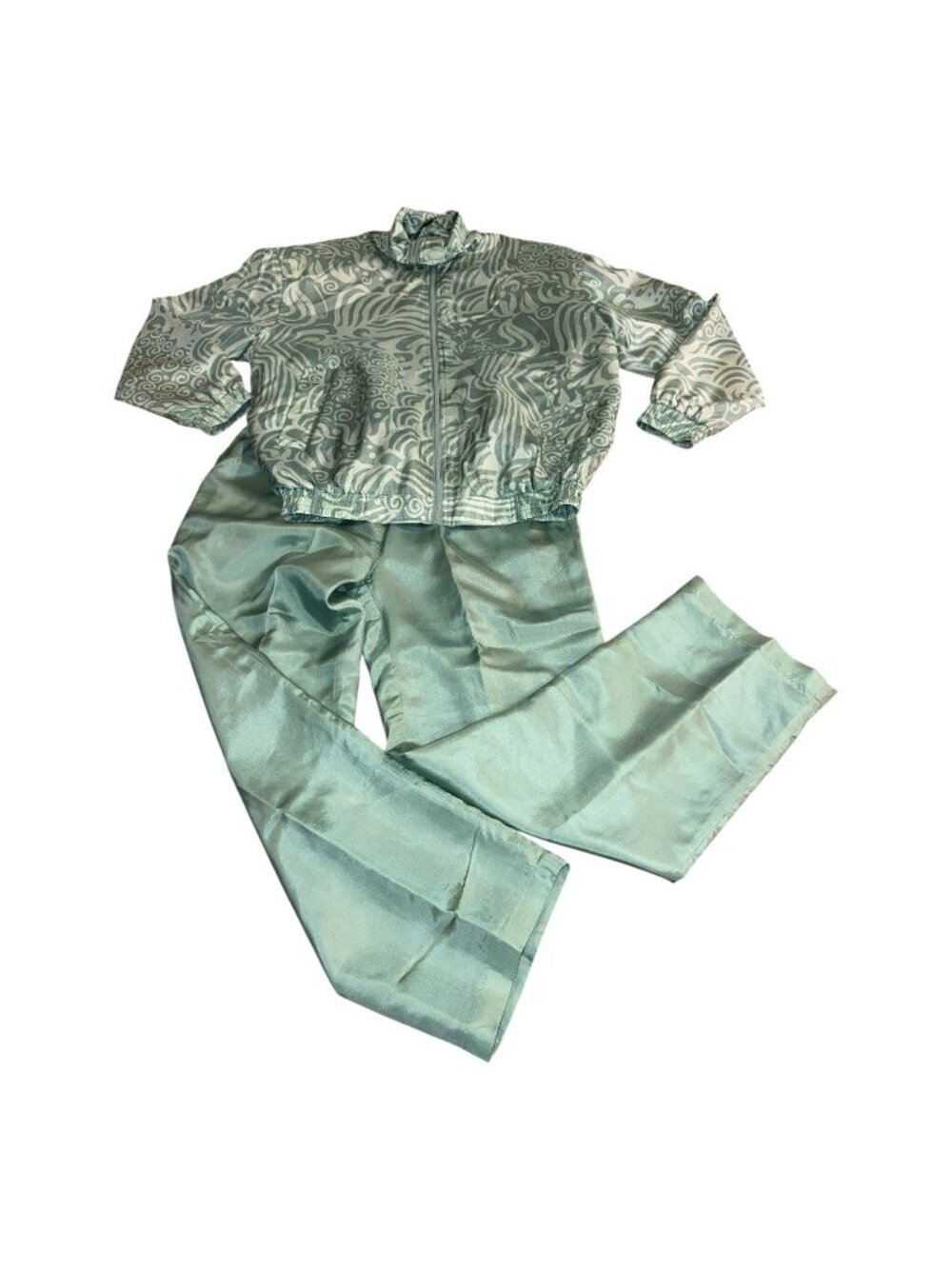 Vintage Lady Bear Womens  Silk  Full Zip Jacket & Pants 2-Piece Outfit Set Small